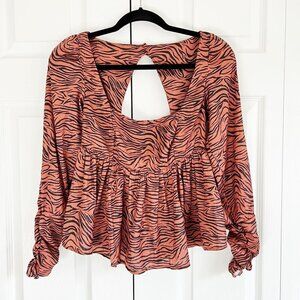 Free People Tiger Print Orange Black Cutout Top Women's Size X-Small XS